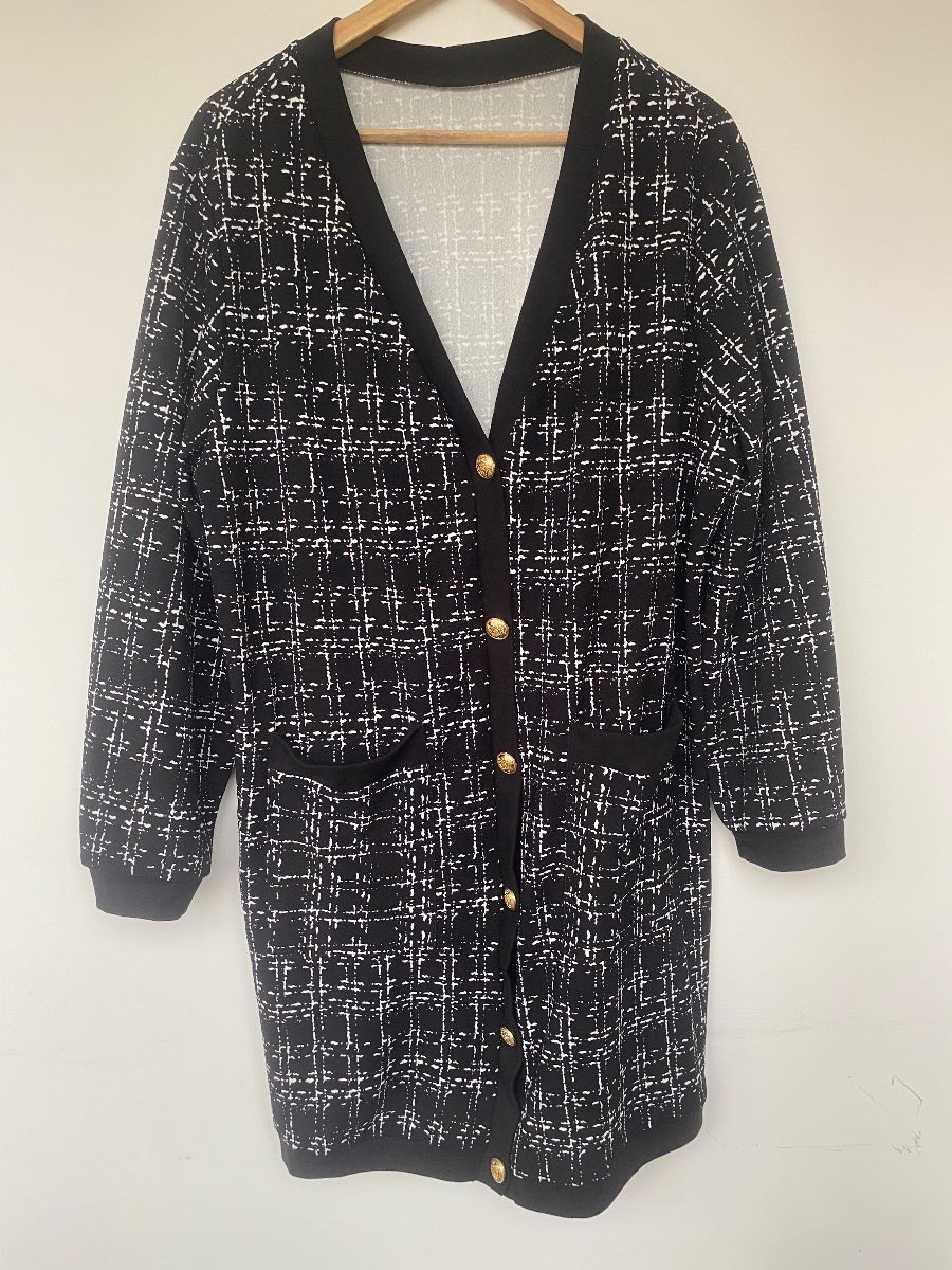 SHEIN Curve Black and White Patterned Cardigan Size 2XL (UK 20/22)