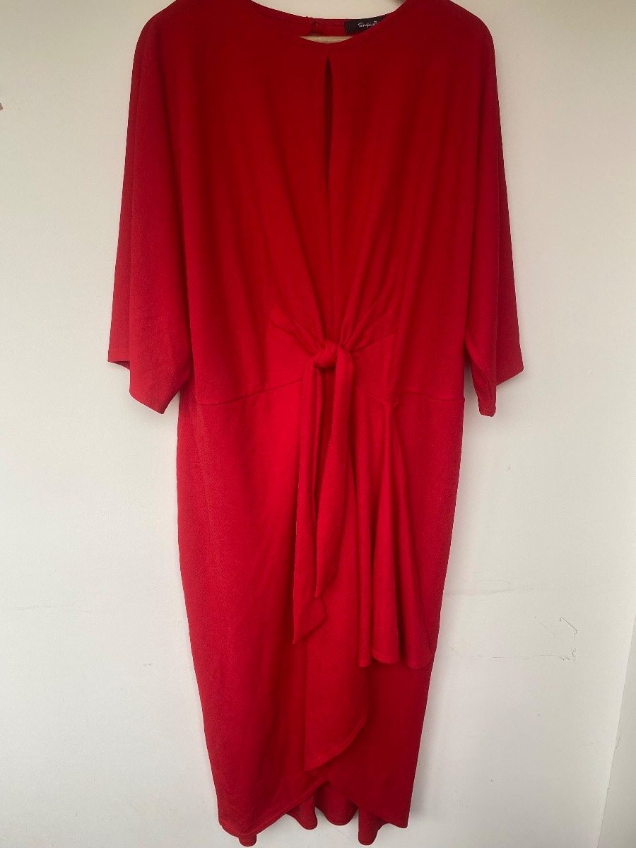 Simply Be Red Knot Front Midi Dress Size UK 24