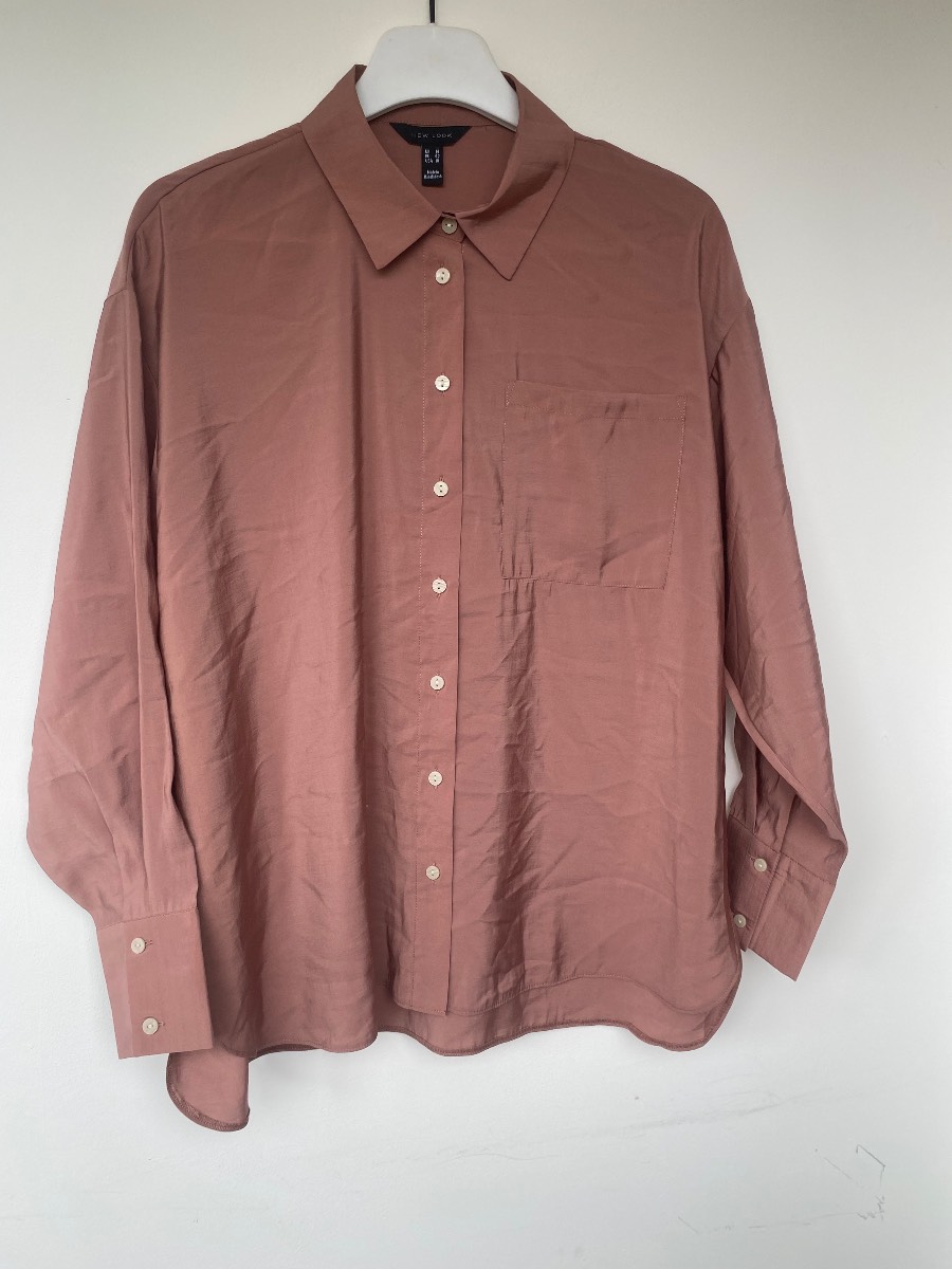 New Look Rose Pink Mauve Cupro Blend Long Sleeve Oversized Boyfriend Shirt Size 14