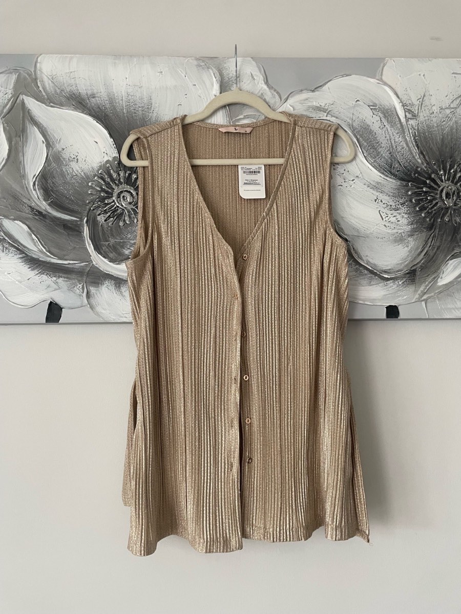 TU Gold Sparkly Sleeveless Knitted Belted Waistcoat