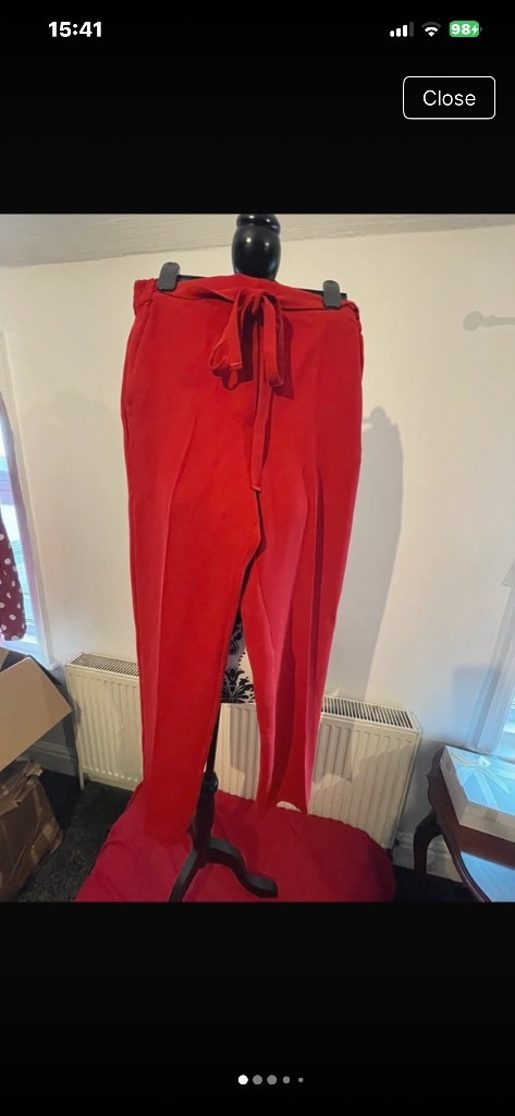 NWOTMango Size 10 Medium Cherry Tomato Red Paper Bag Trousers