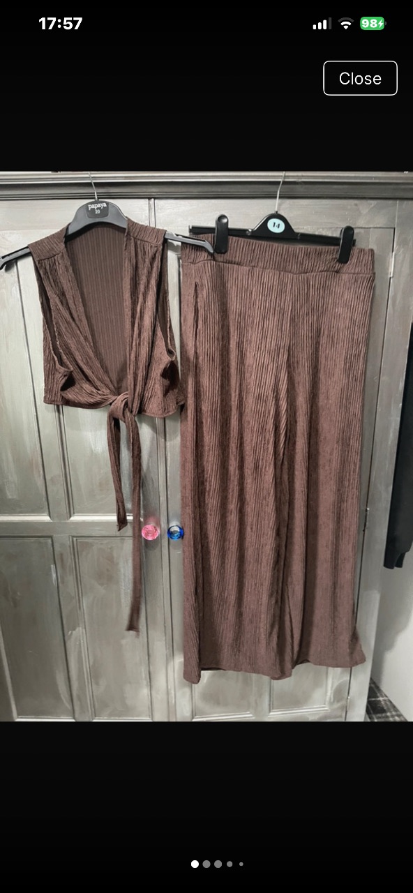 Chocolate Tie Crop Top & Wide Leg Trouser Suit- NWT- Shein Curve - 1 XL-16/18