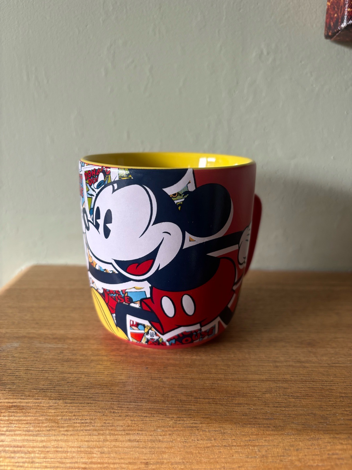 Official Disney Store Mickey Mouse Comic Strip Mug Retro Pop Art Red Yellow