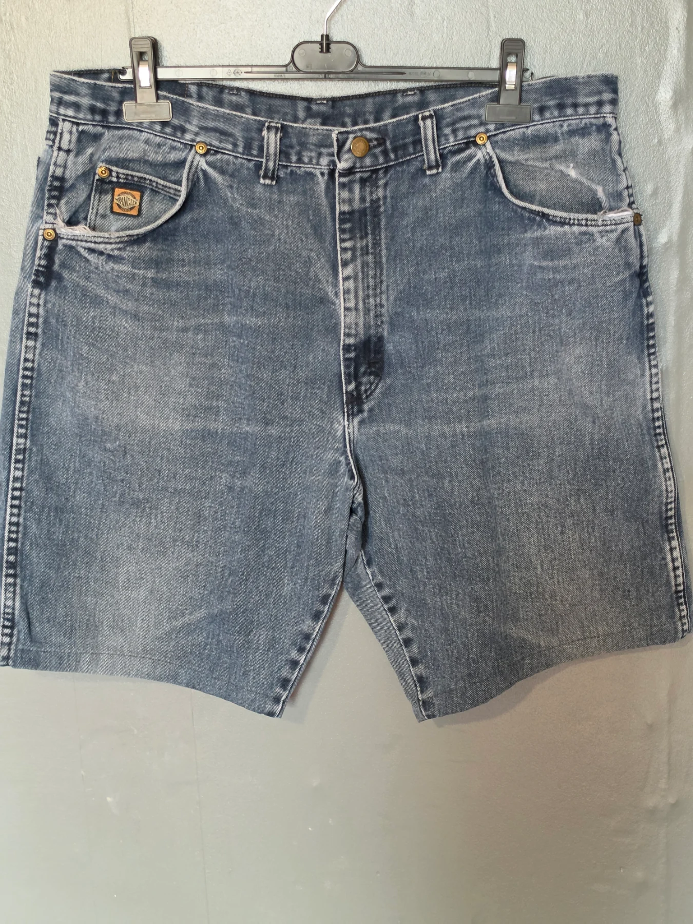 Vintage Wrangler Denim Shorts Men Size 38 Blue Stone Wash Baggy Fit Jorts No Tag