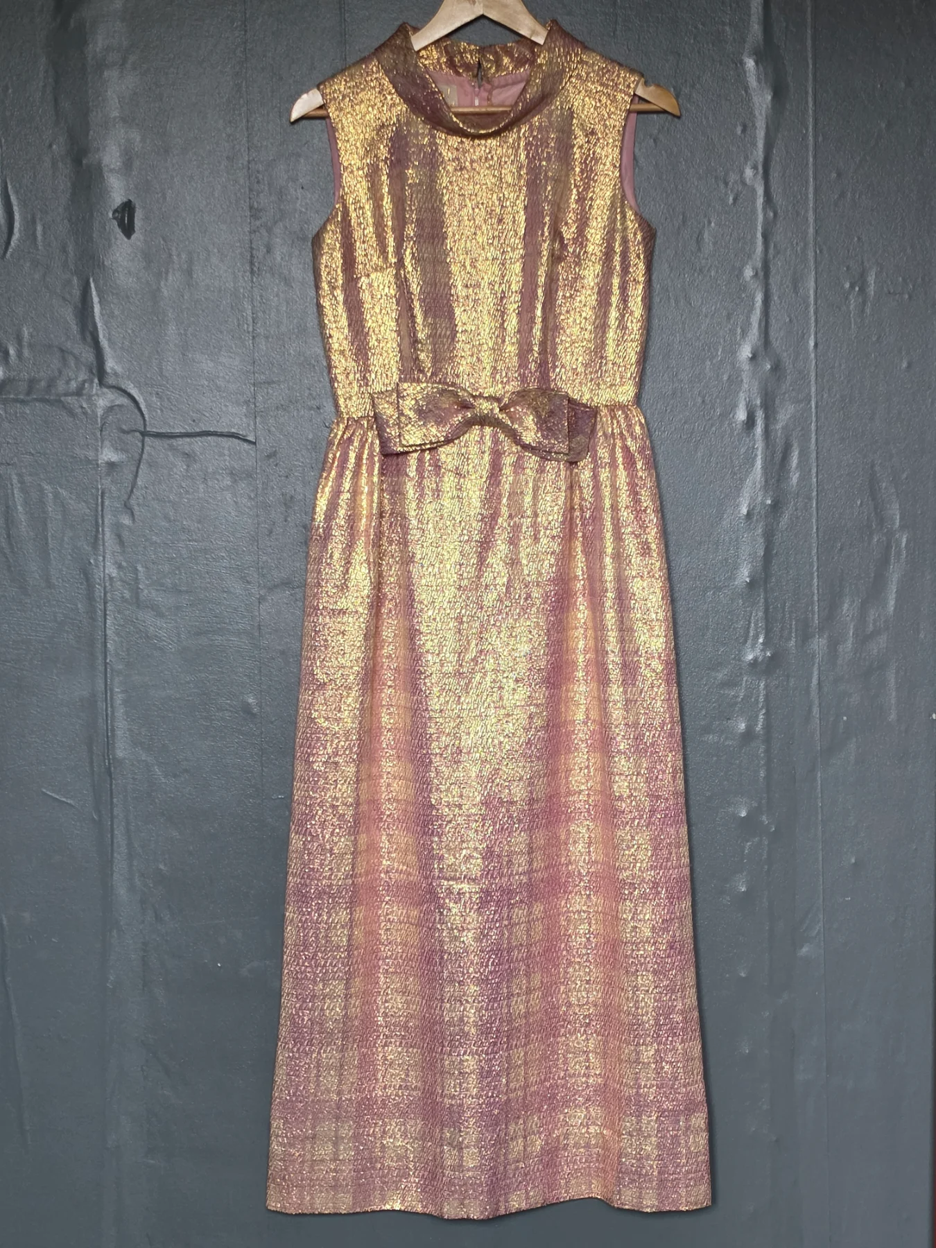 True Vintage 1960s Pink & Gold Metallic Brocade Gown by Global Internationally Styled