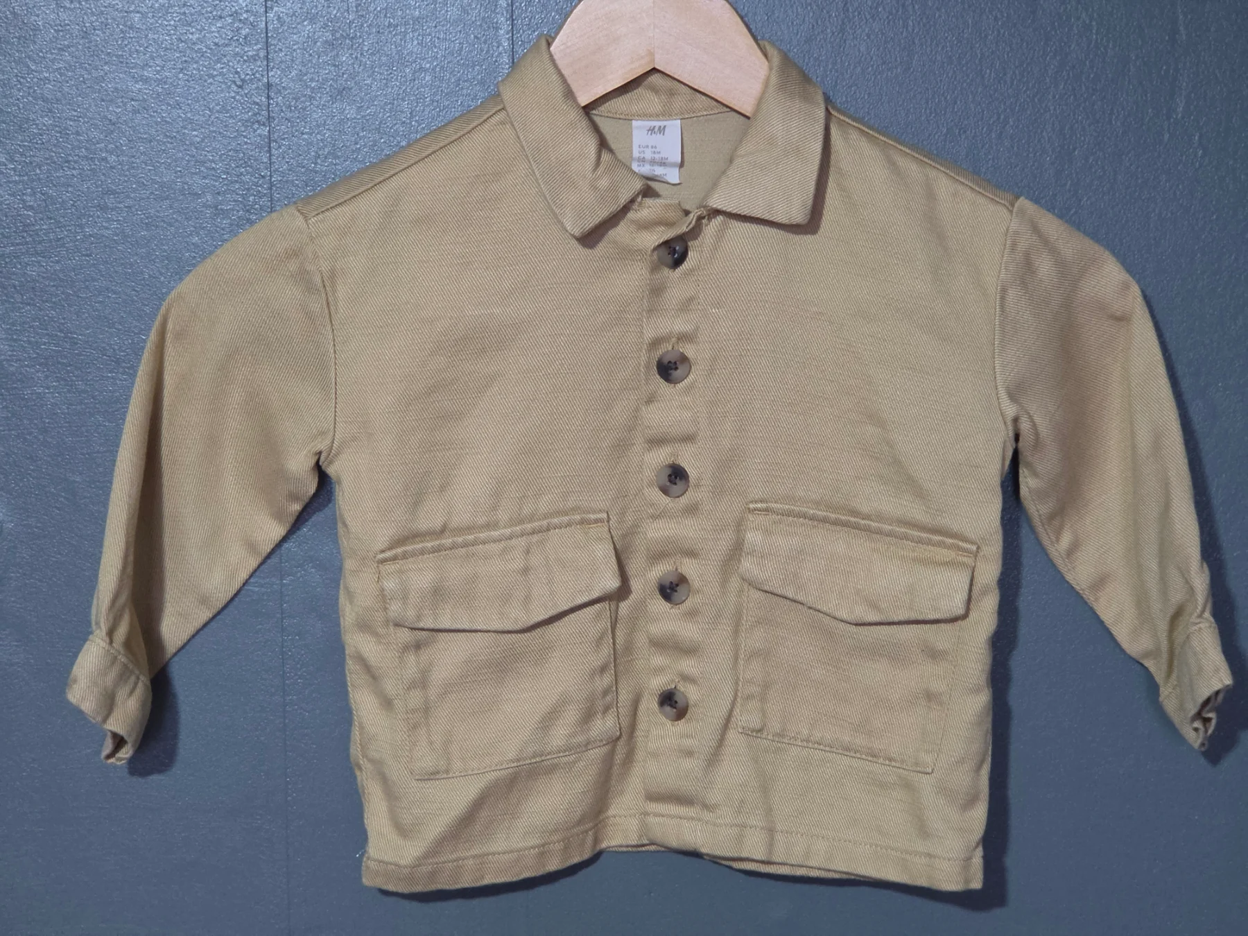H&M Kids Beige Cotton Twill Utility Overshirt Jacket – Size 12-18 Months