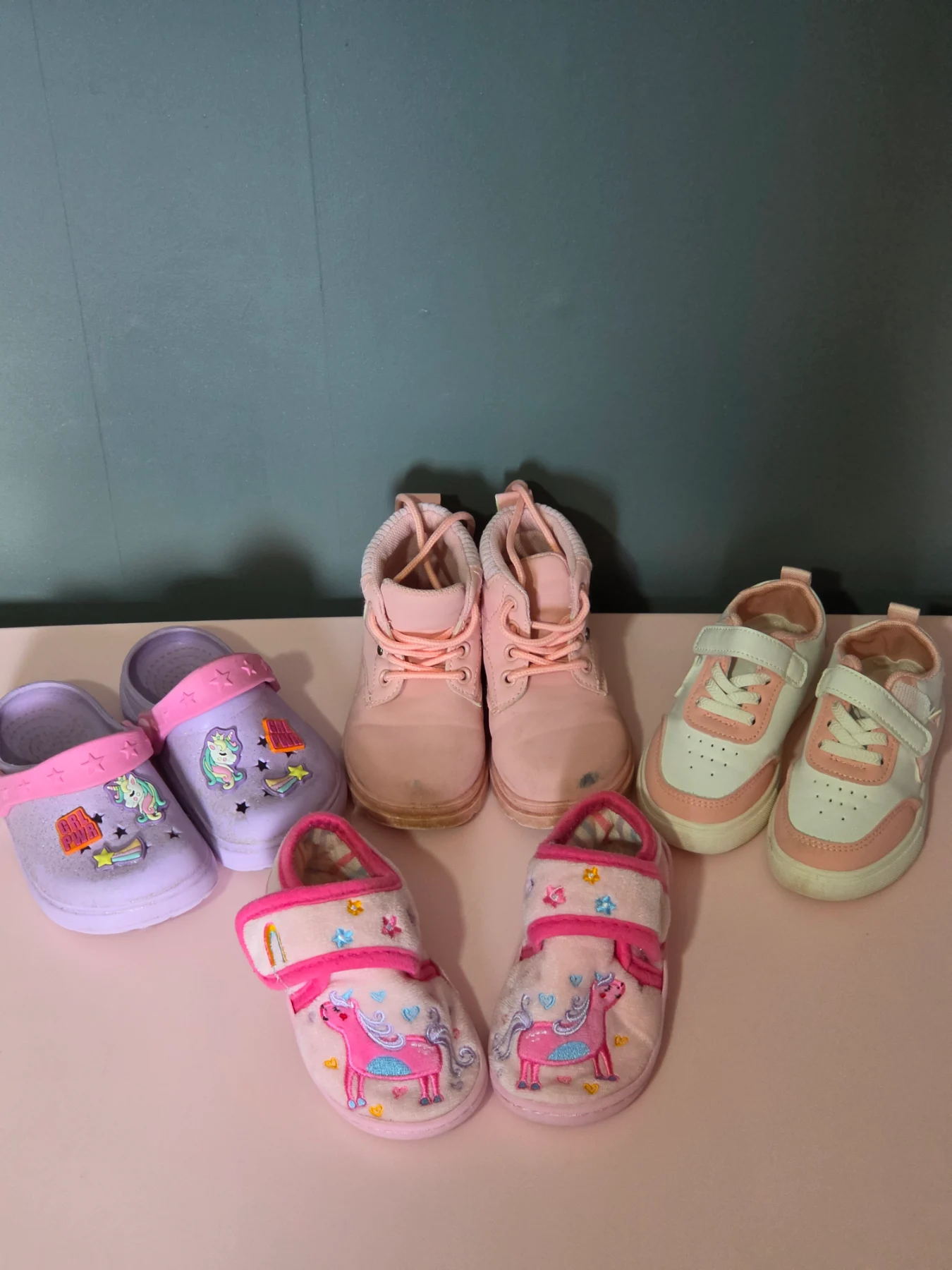 Cute Toddler Girls Shoe Bundle - Size UK 6 (EUR 23) - Clogs, Trainers, Boots & Slippers (4 Pairs)