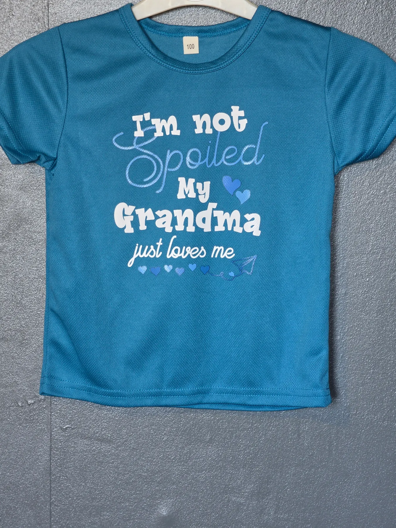 Cute Blue "I'm Not Spoiled My Grandma Just Loves Me" Graphic T-Shirt - Size 100 (2-3 Years
