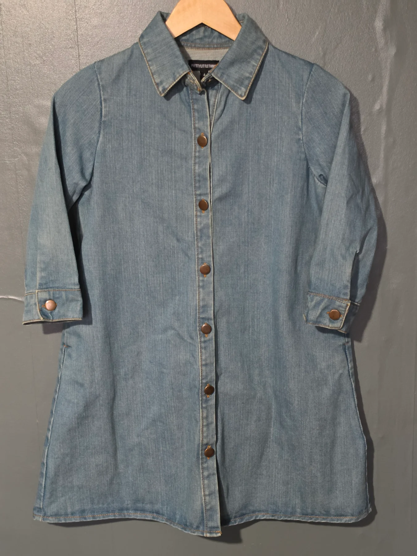 PrettyLittleThing Blue Denim Mini Shirt Dress With Pockets UK 4 Casual Festival
