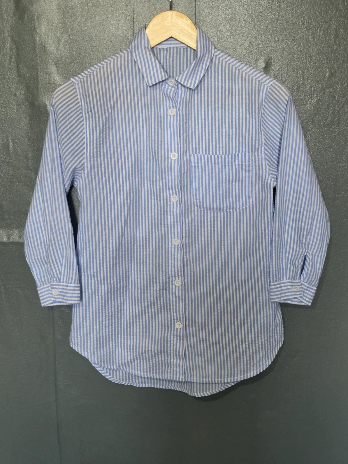 Primark Kids Blue & White Striped Long Sleeve Cotton Blend Shirt | Age 8-9 Years (134cm)