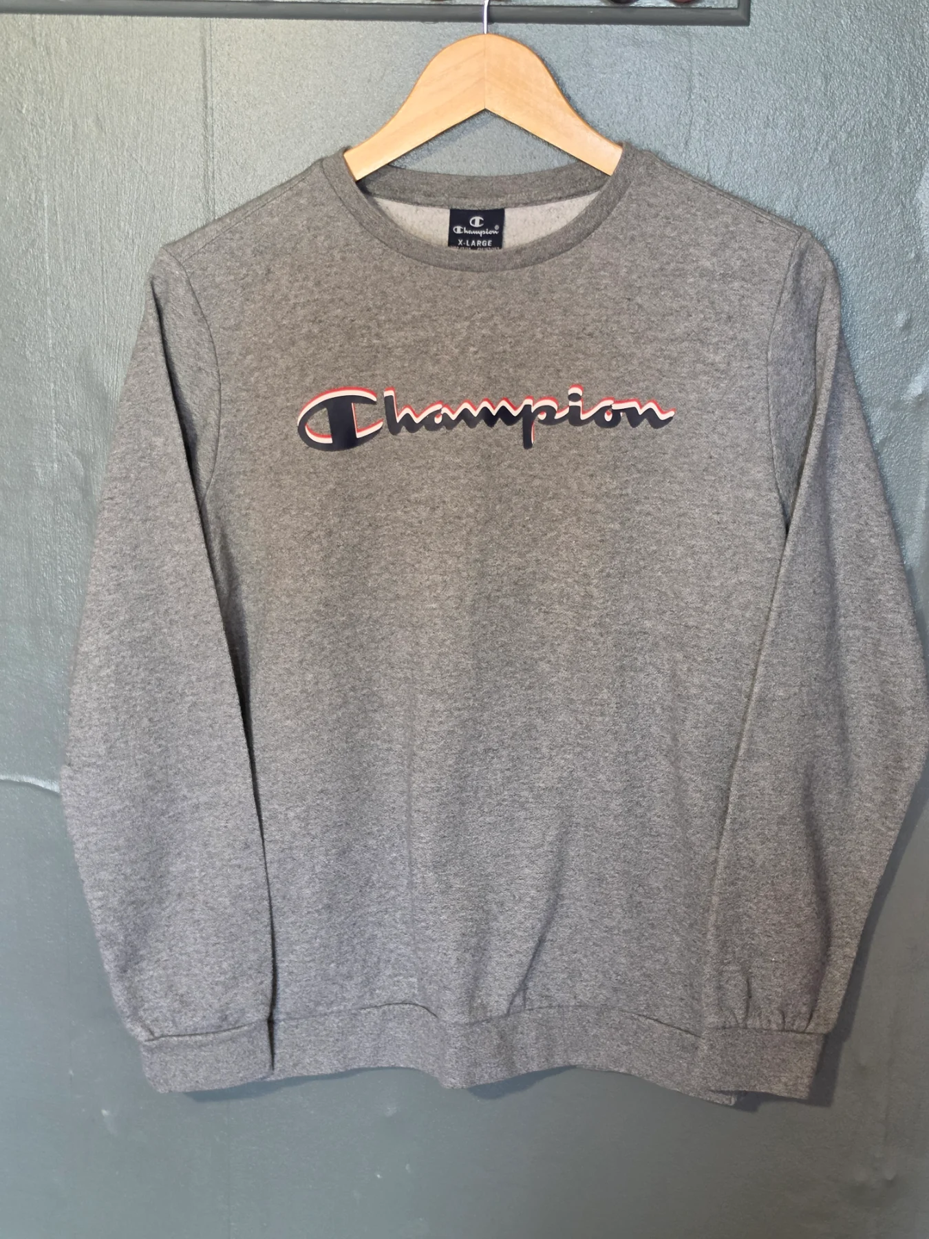 Champion Kids Youth Grey Script Spell-Out Crewneck Sweatshirt - Size XL (13/14 Yrs)