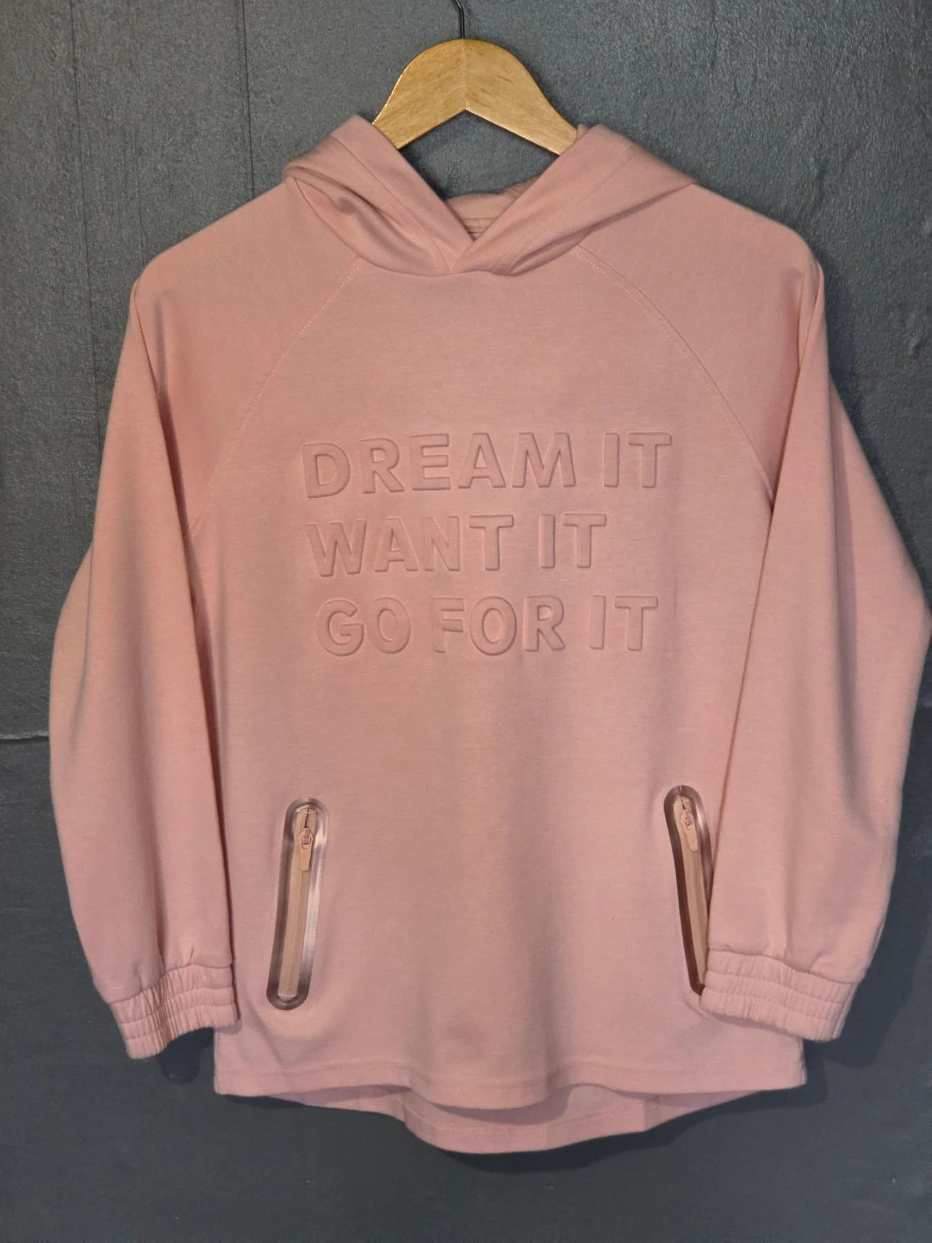 Zara Girls Pink Embossed Dream It Hoodie Size 13-14yrs