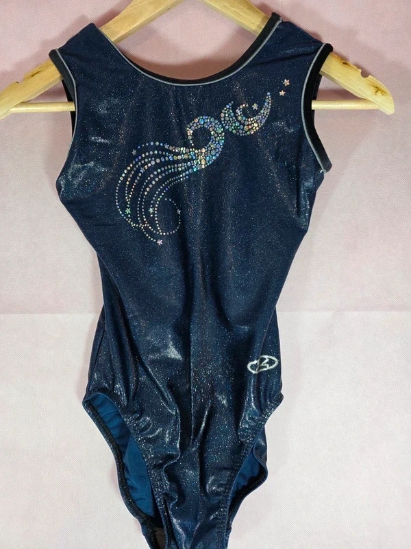 The Zone Girls Blue Silver Rhinestone Gymnastics Leotard AXS 32 10-11 Years
