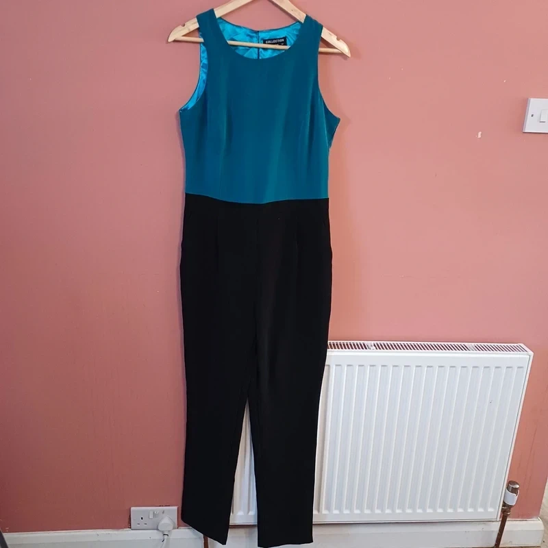 Ladies jumpsuit blue and black Size 12 collection London with pockets