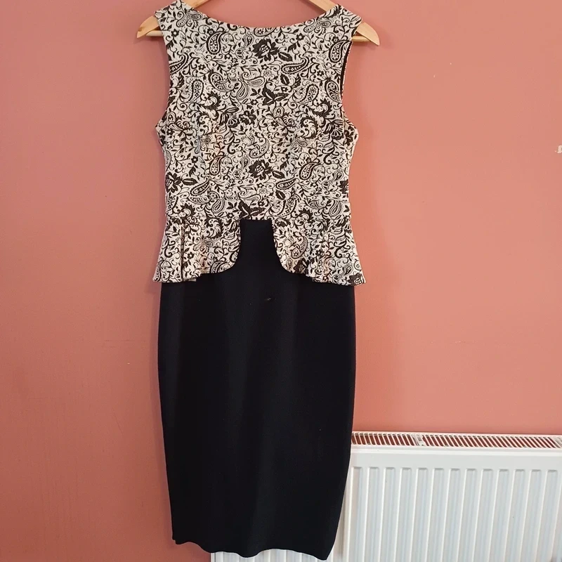 amy childs collection black white monochrome bodycon midi party dress size 12
