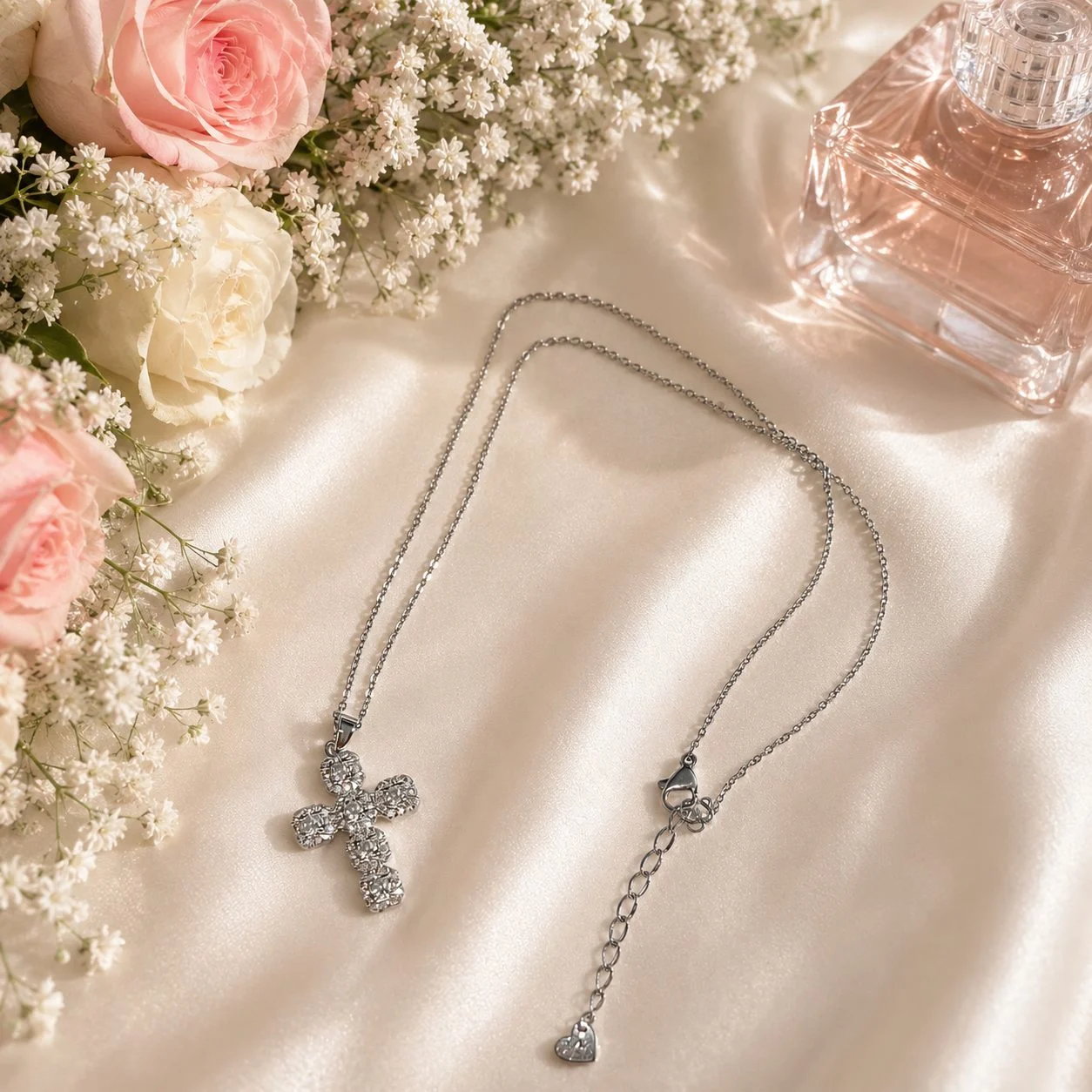 silver cross diamente necklace