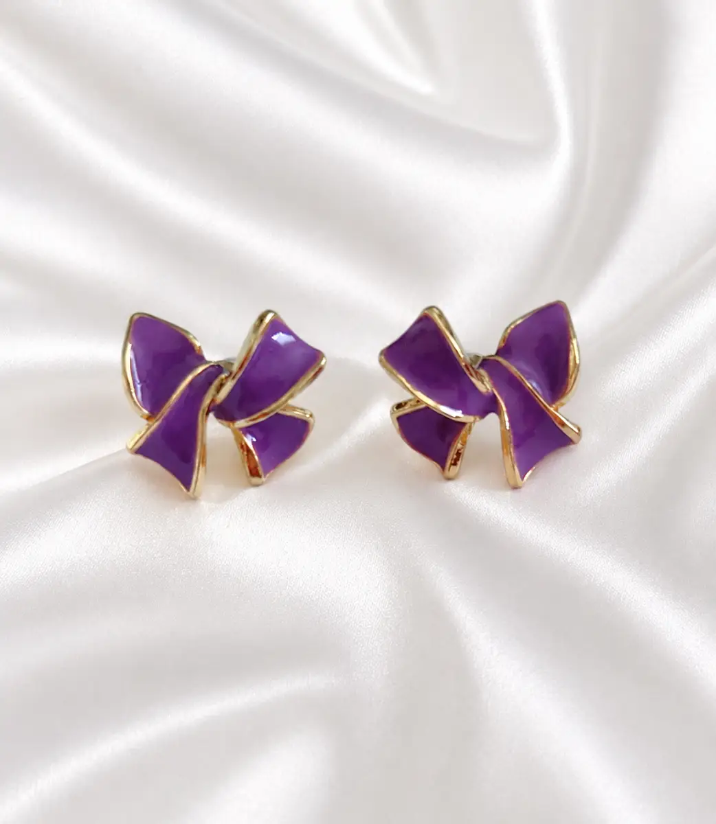 purple bow stud earrings