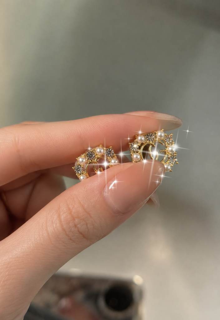 diamante stud earrings gold