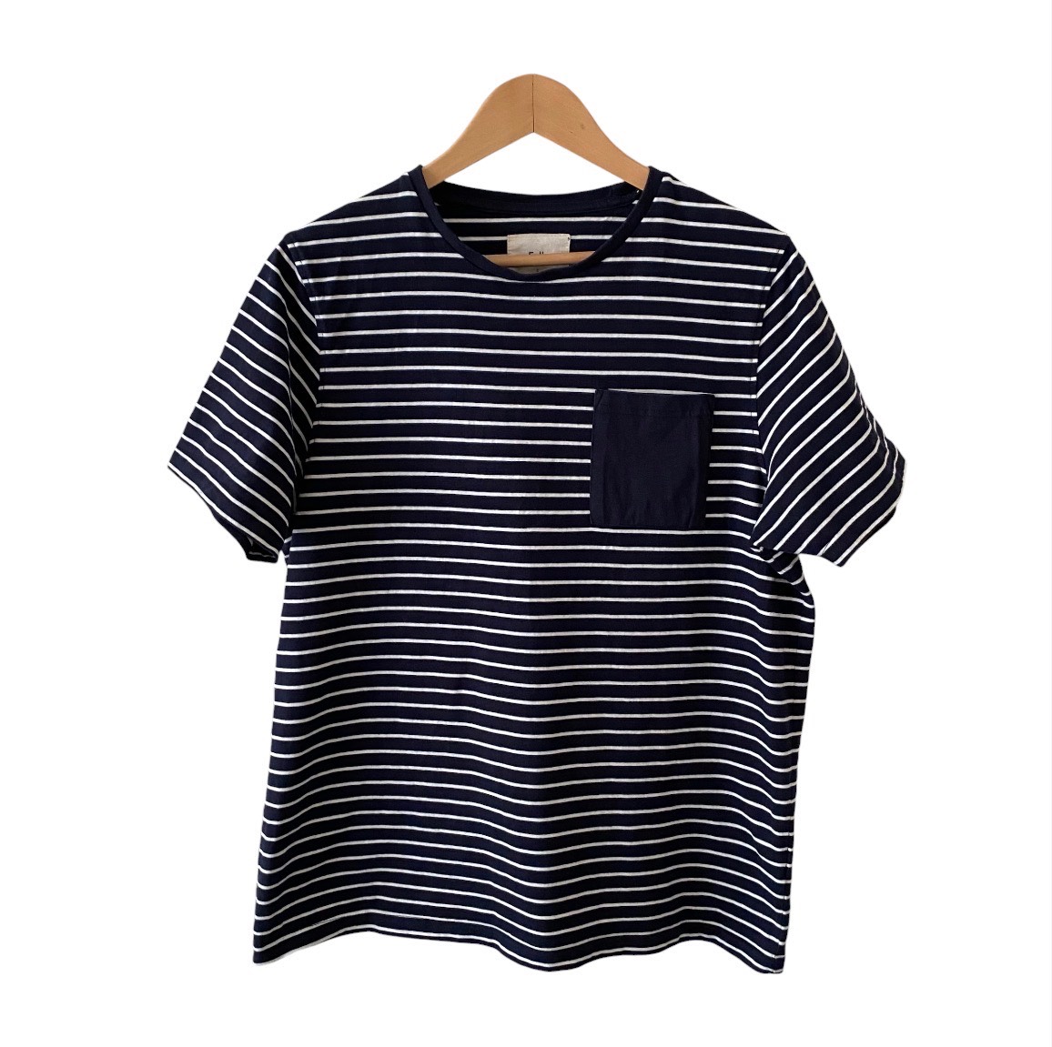 Folk Striped Pocket T-Shirt Men’s Size 4 Large Navy White Short Sleeve Cotton