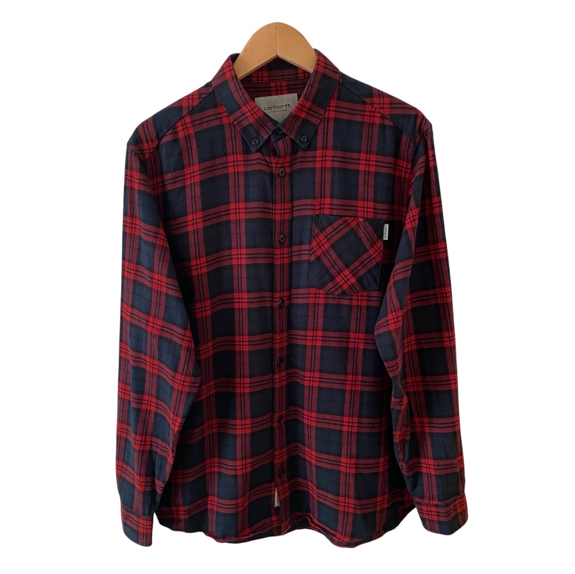 Carhartt WIP Norton Flannel Shirt Men's L Red Navy Check Lumberjack Long Sleeve