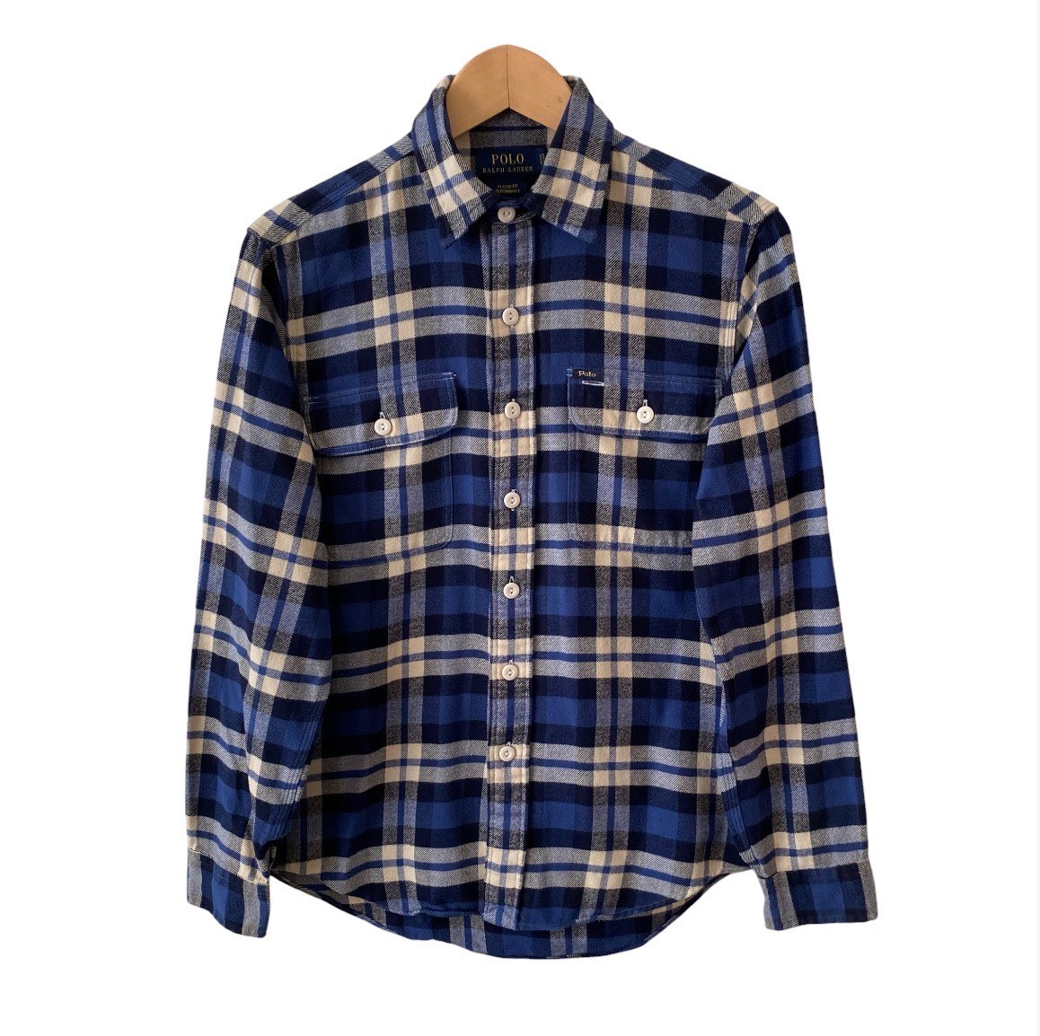 Polo Ralph Lauren Flannel Shirt Men's Small Blue Check Classic Fit Workshirt