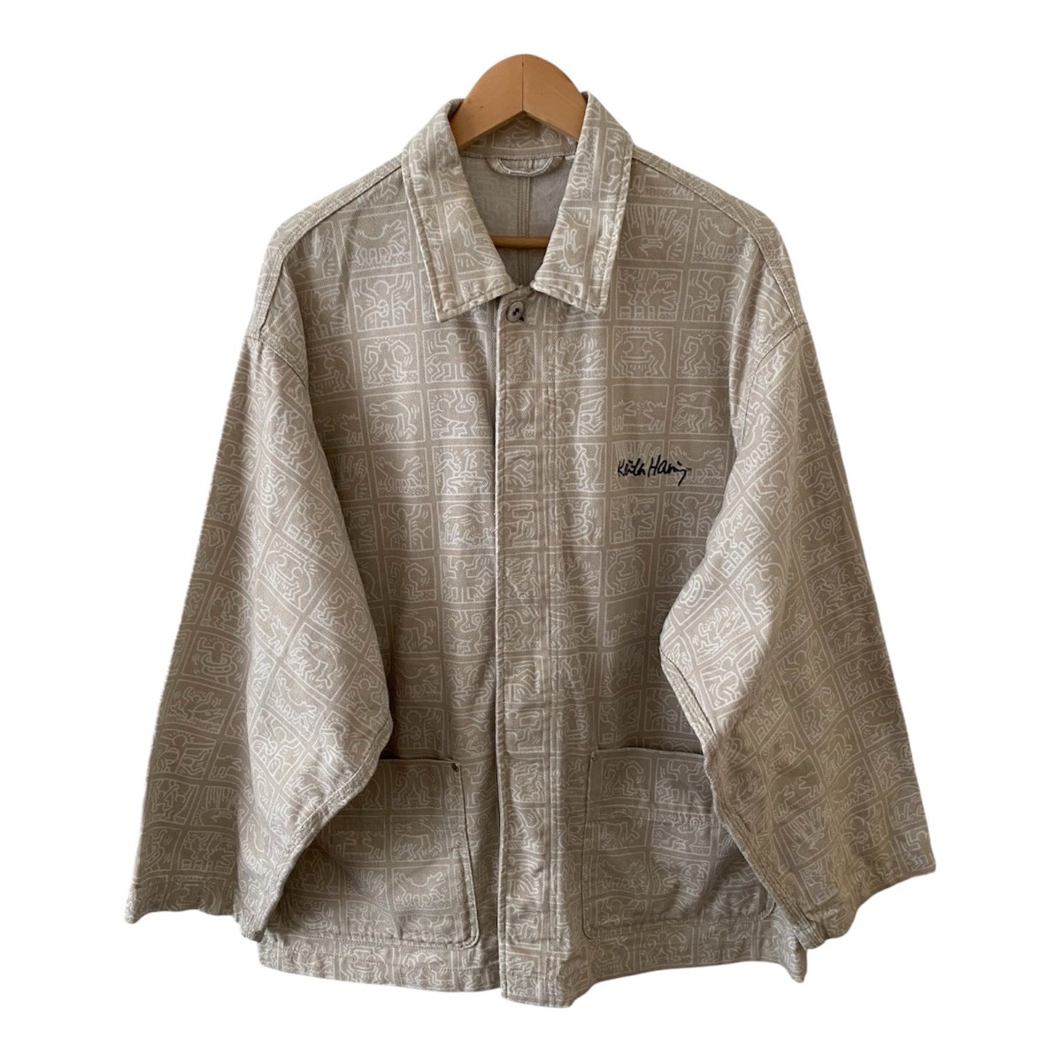 H&M Keith Haring Men’s L Beige Chore Jacket Oi Polloi Workwear Overshirt Print