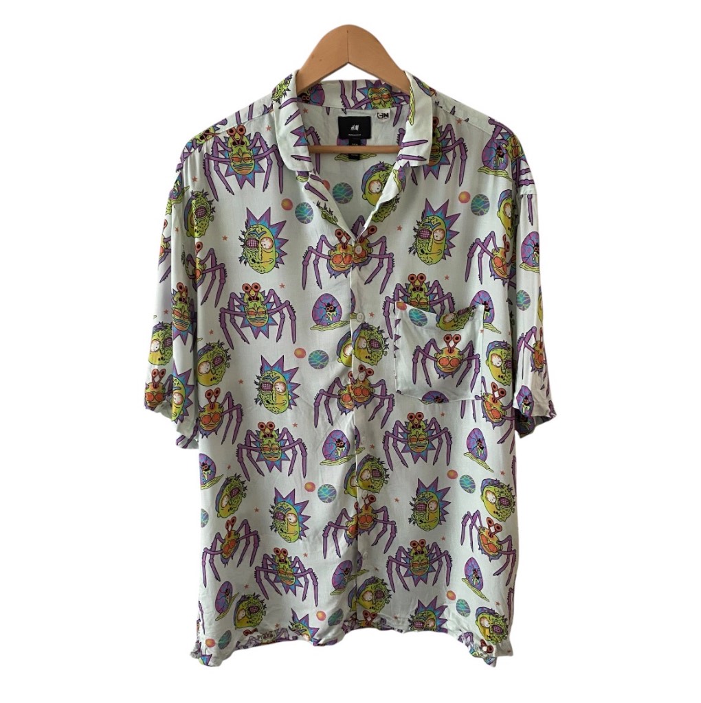 H&M Rick and Morty Shirt Mens XL White All-Over S/S Print Cartoon Network Collab