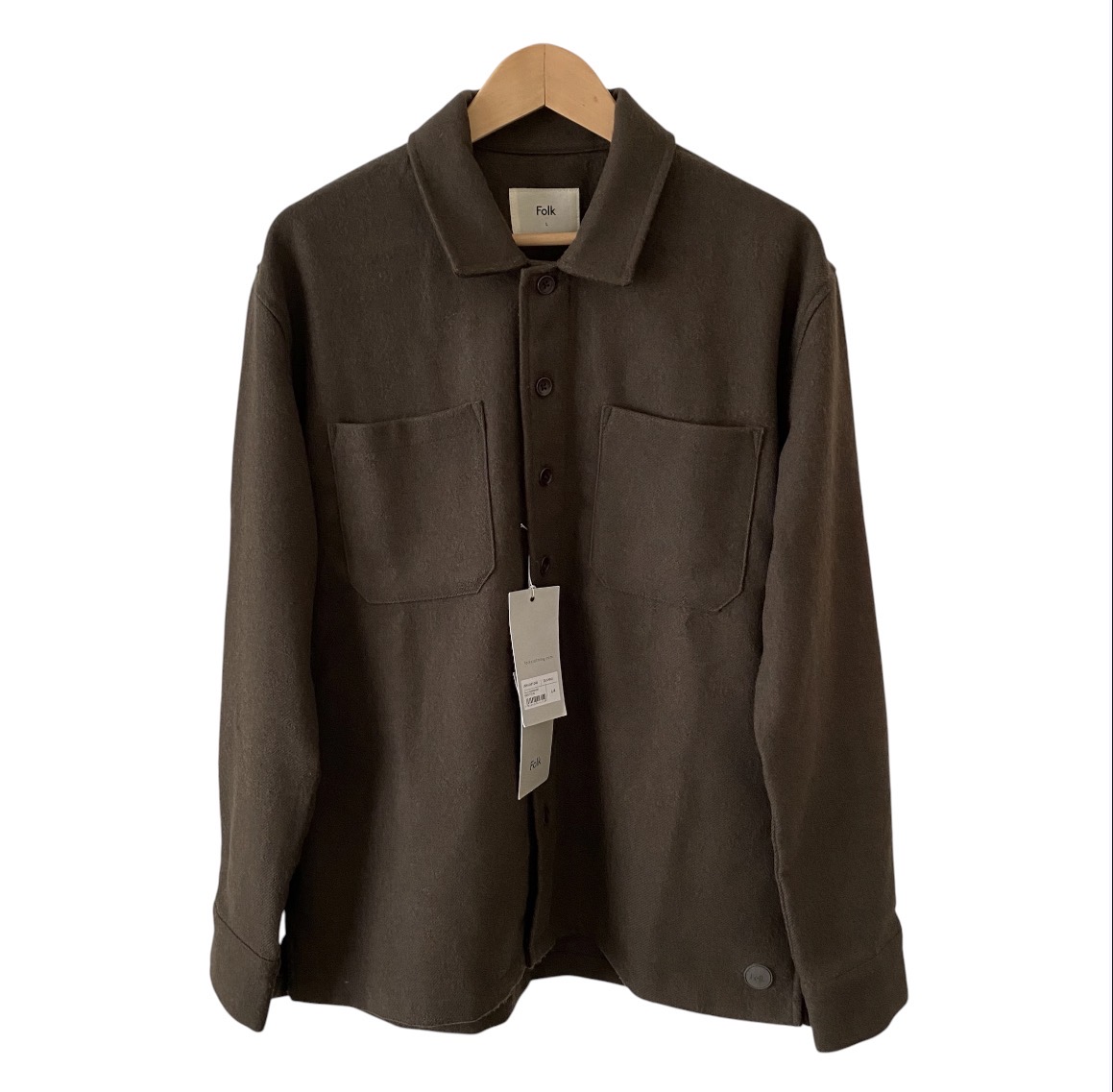 Folk Olly Overshirt Chore Shacket Men's L Dark Khaki Wool-Look BNWT RRP £175