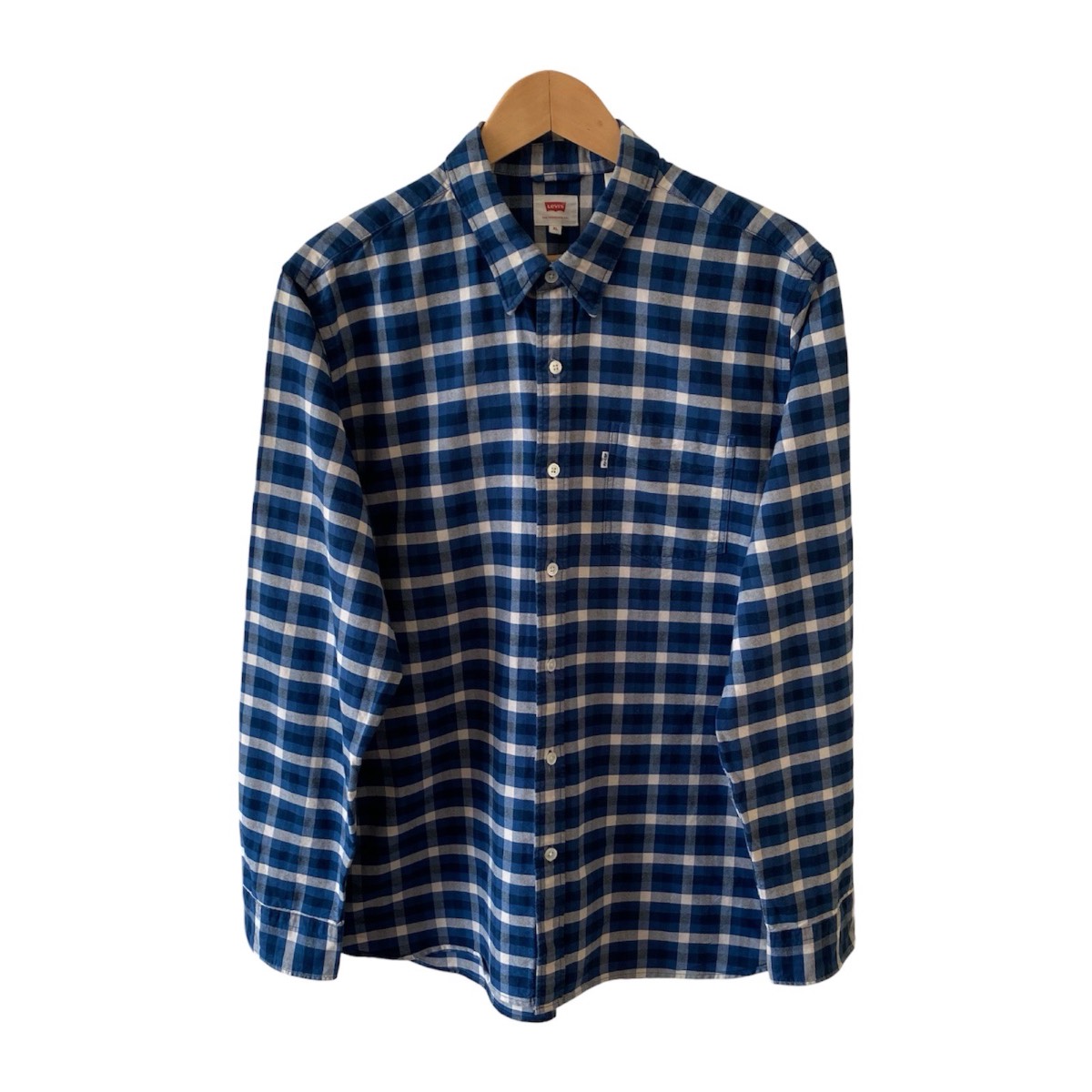 Levi's Flannel Shirt Men's XL Blue White Buffalo Check Long Sleeve Button Up