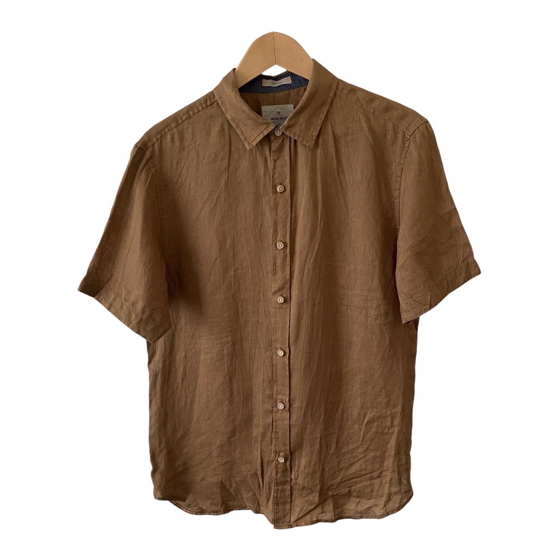 White Stuff 100% Linen Shirt Men's S Mid Brown Short Sleeve Classic Fit Summer