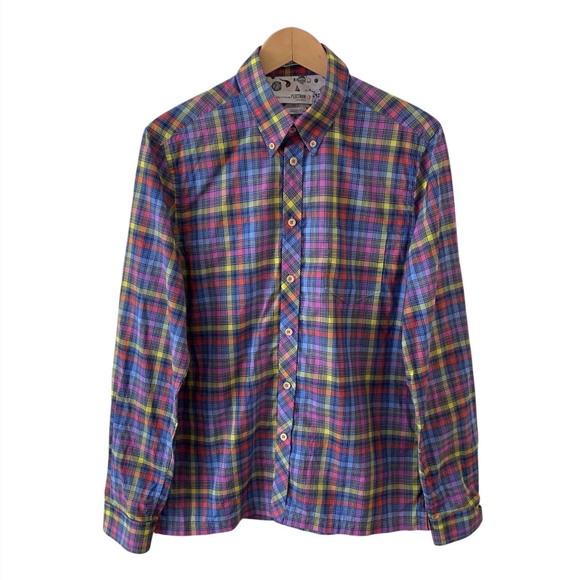 Plectrum by Ben Sherman Shirt Mens L Tartan Check Thomas Mason Superfine Cotton