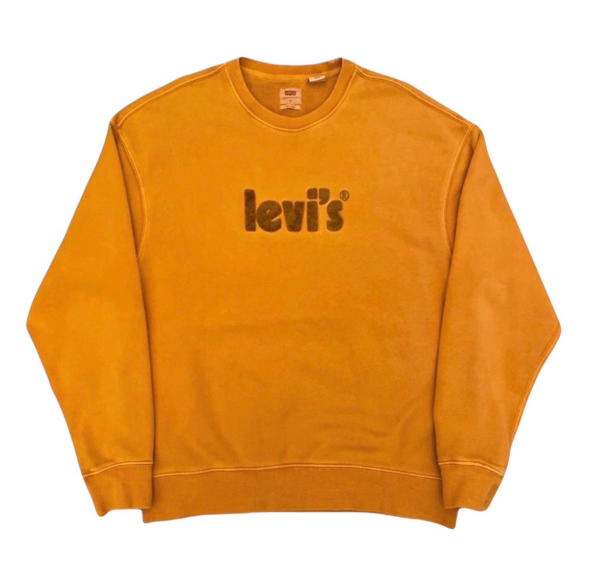 Levi's Sweatshirt Men's S Orange Mustard Chenille Boucle Logo Relaxed Jumper
