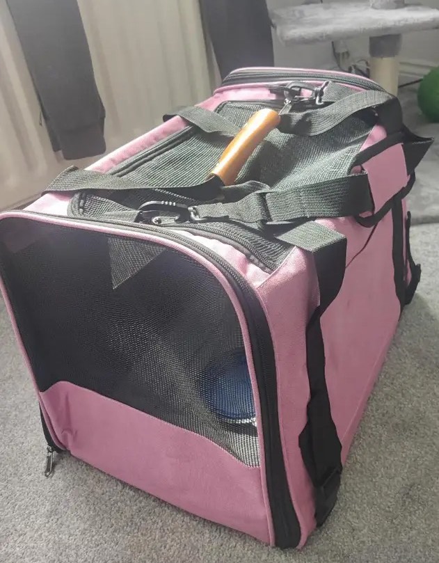 Pink portable pet carrier bag