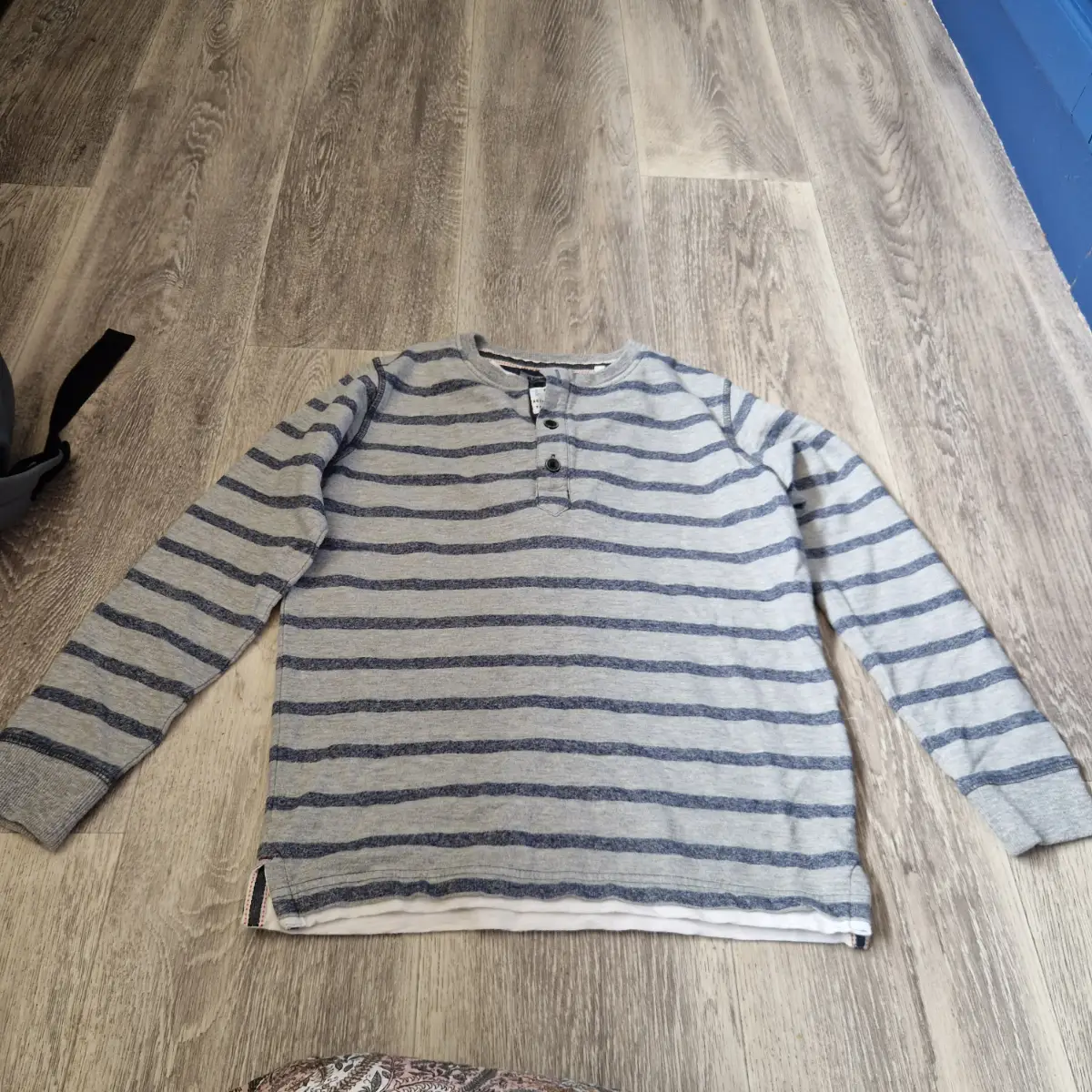 Next Authentic Boys Long Sleeve Top Age 9 Years Grey Navy Striped Layered Henley