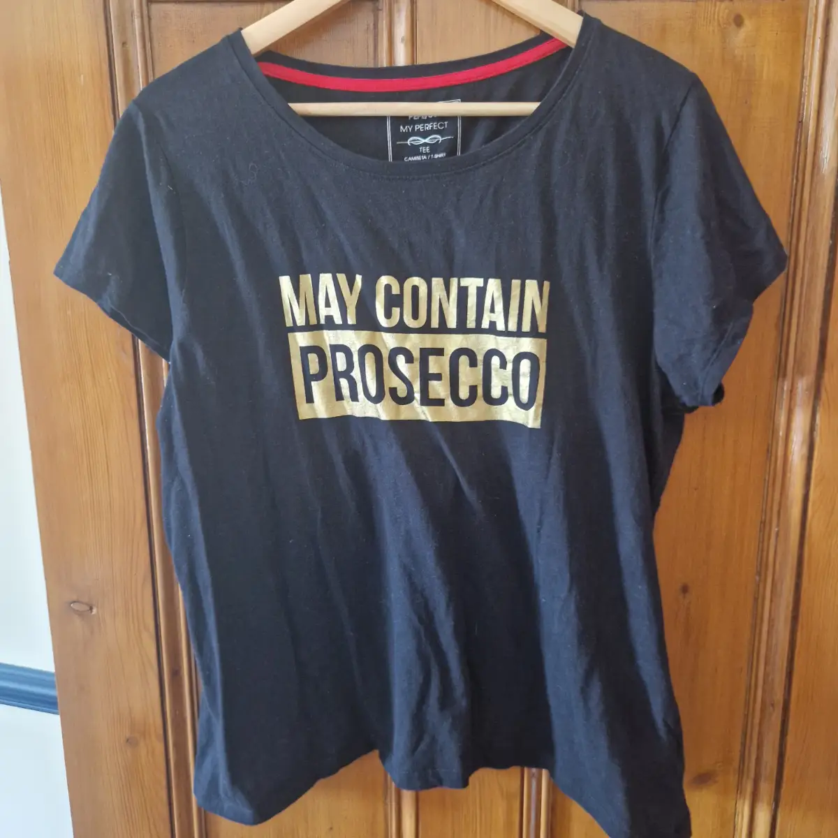 Pep&Co Prosecco T Shirt UK 20 Black Gold Slogan Party Tee Plus Size