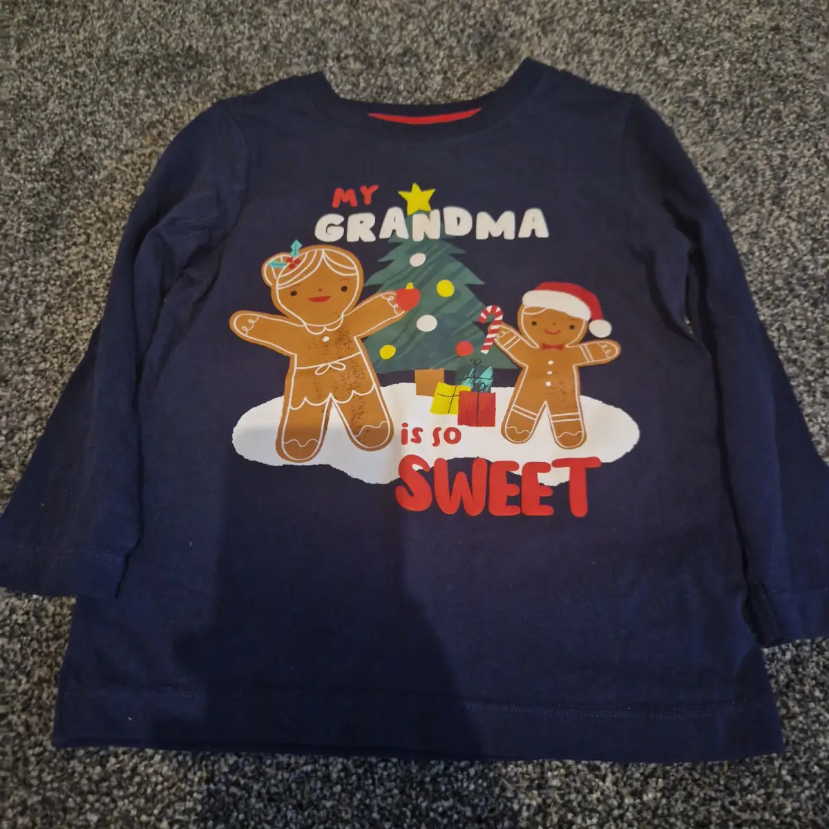 Nutmeg Baby Christmas Top 1.5–2 Years Navy Gingerbread Grandma Long Sleeve Cotton