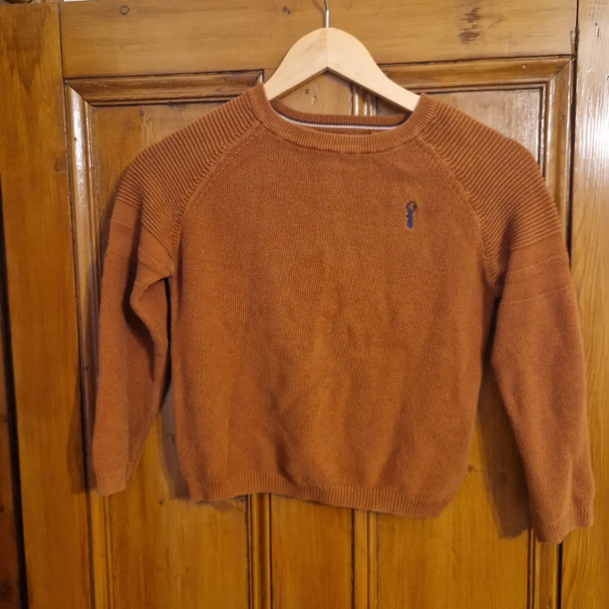 Next Boys Knitted Jumper 7 Years Rust Brown Cotton Crew Neck Textured Knit