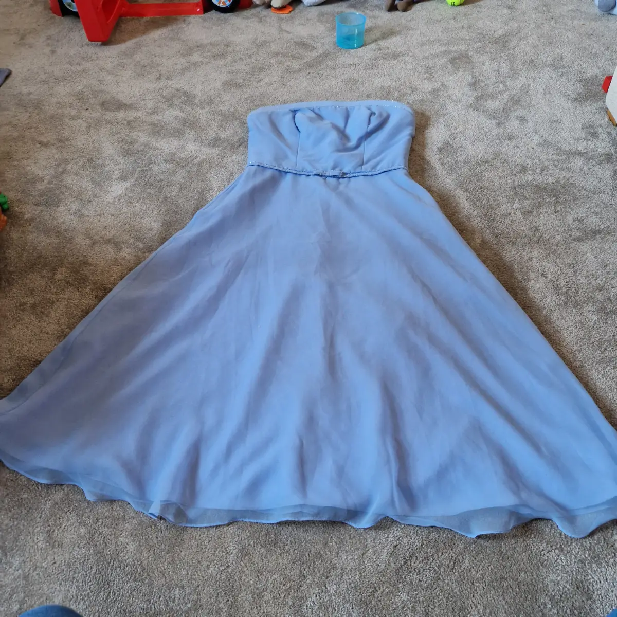 Mori Lee by Madeline Gardner Strapless Prom Dress UK 13/14 Powder Blue Chiffon Beaded Formal Occasio