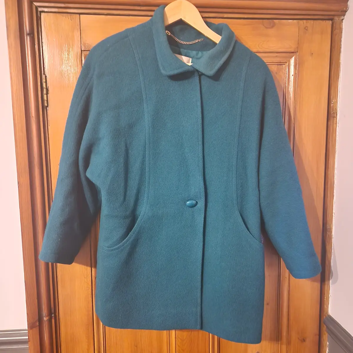 Vintage Windsmoor 100% Wool Coat UK 8 Teal Green Made in Czechoslovakia Classic Winter Jacket