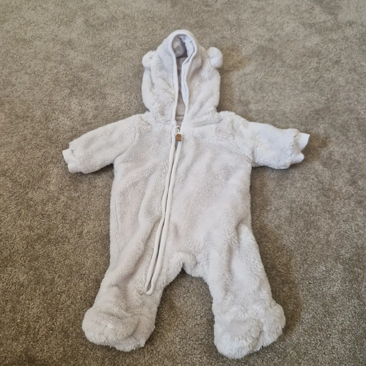 Fred & Flo Baby Pramsuit Newborn Cream Fluffy Fleece Bear Ears Hooded