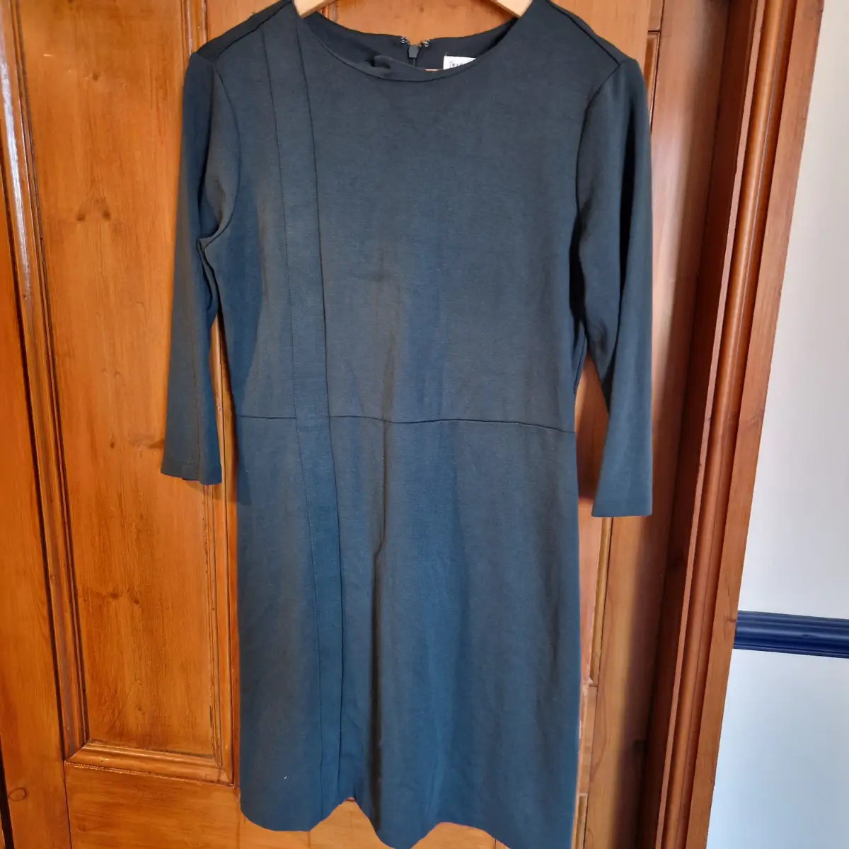 Warehouse Dark Green Ponte Midi Dress UK 12 Long Sleeve Smart Office Pencil Dress