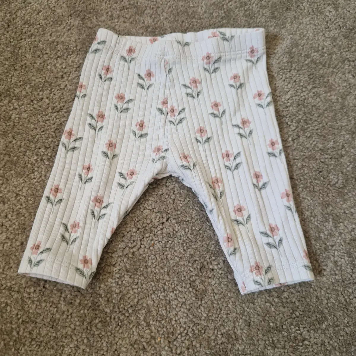 Next Baby Leggings Up to 1 Month Cream Pink Floral Ribbed Cotton