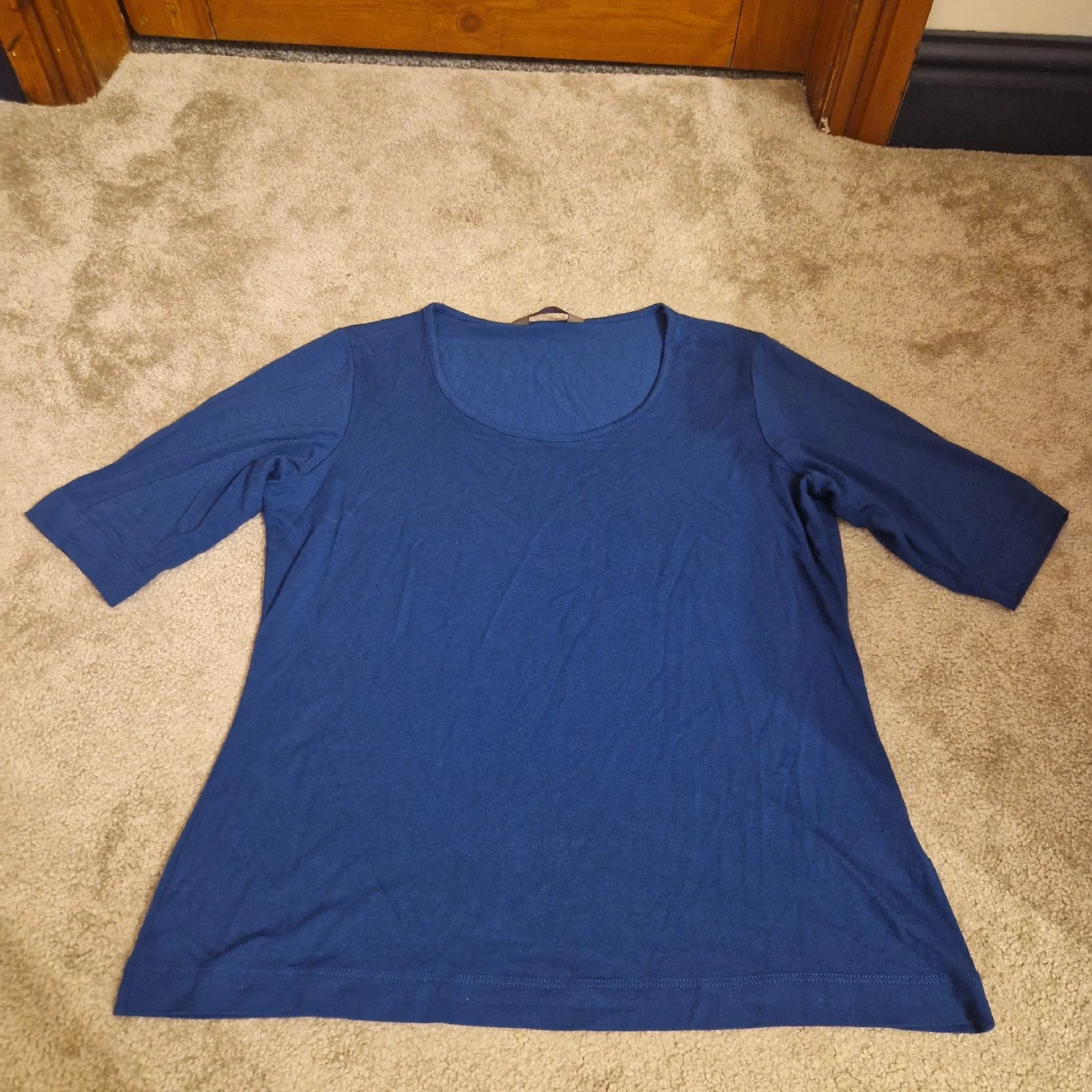 Marks & Spencer Portfolio Blue 3/4 Sleeve Top UK 12 Women’s Scoop Neck
