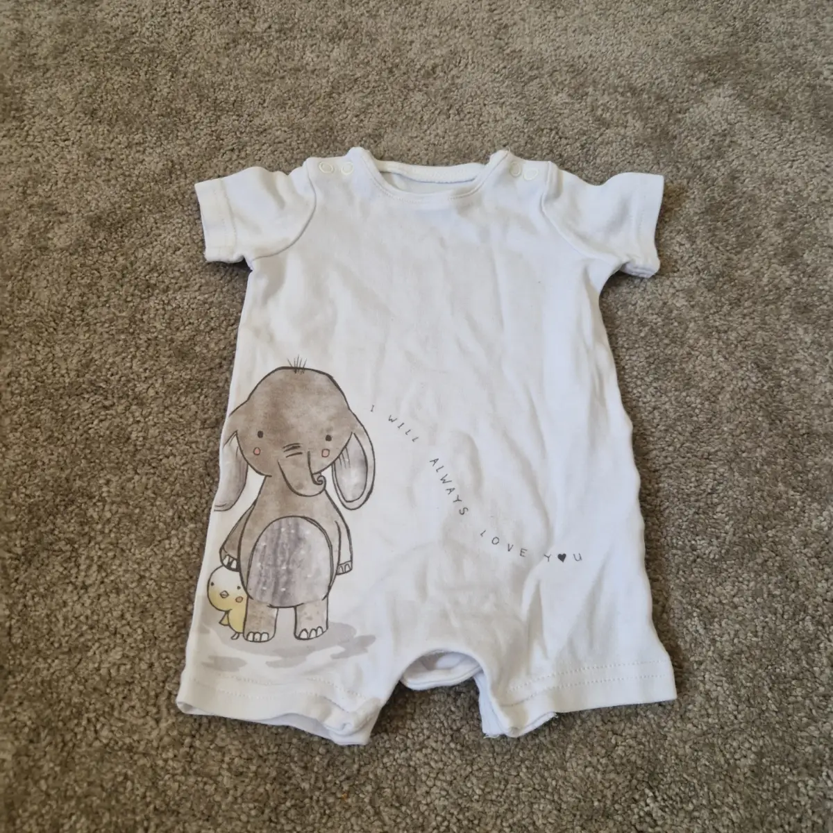 Mamas & Papas Newborn White Elephant Short Sleeve Romper Babygrow Cotton