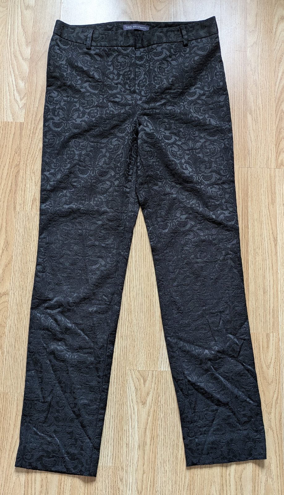 M&S Collection Black Embossed Straight Leg Trousers | Size 10