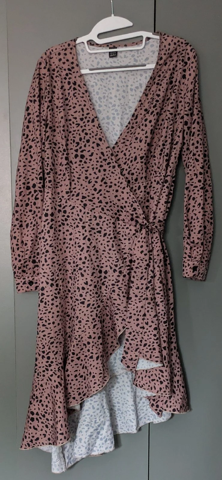 Shein Dusty Pink Leopard Print Wrap Midi Dress | Size M UK 10