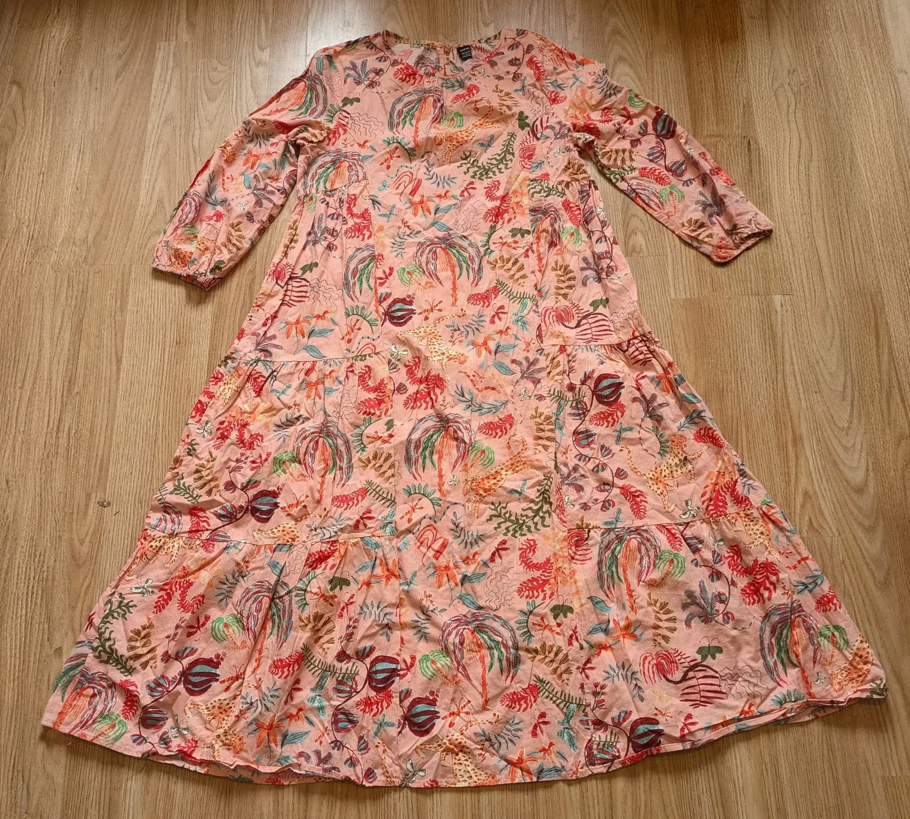 Shein Pink Tropical Animal Print Midi Dress | Size L UK 12/14