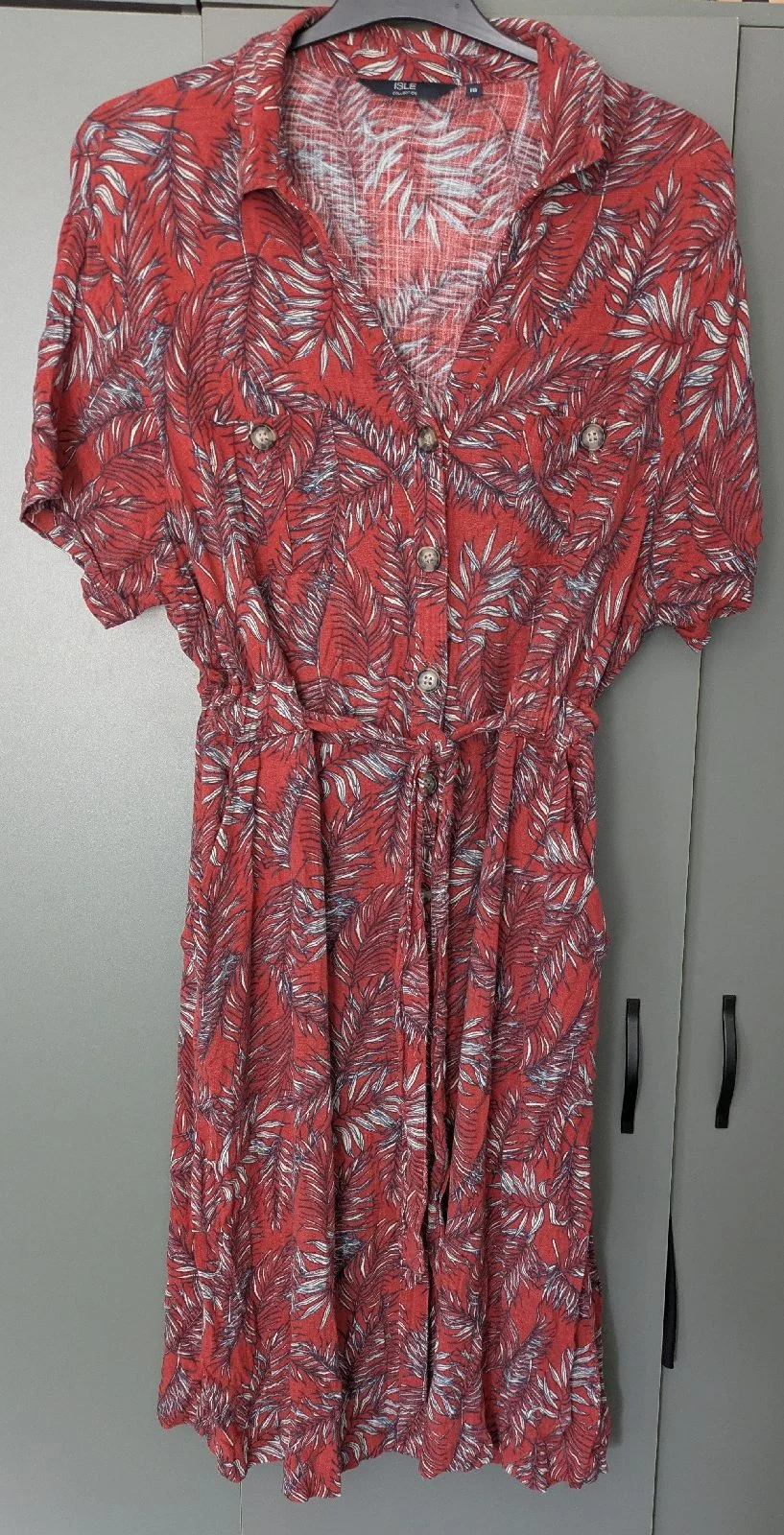 Isle Rust Red Palm Leaf Shirt Dress | Size 18 | Holiday Summer