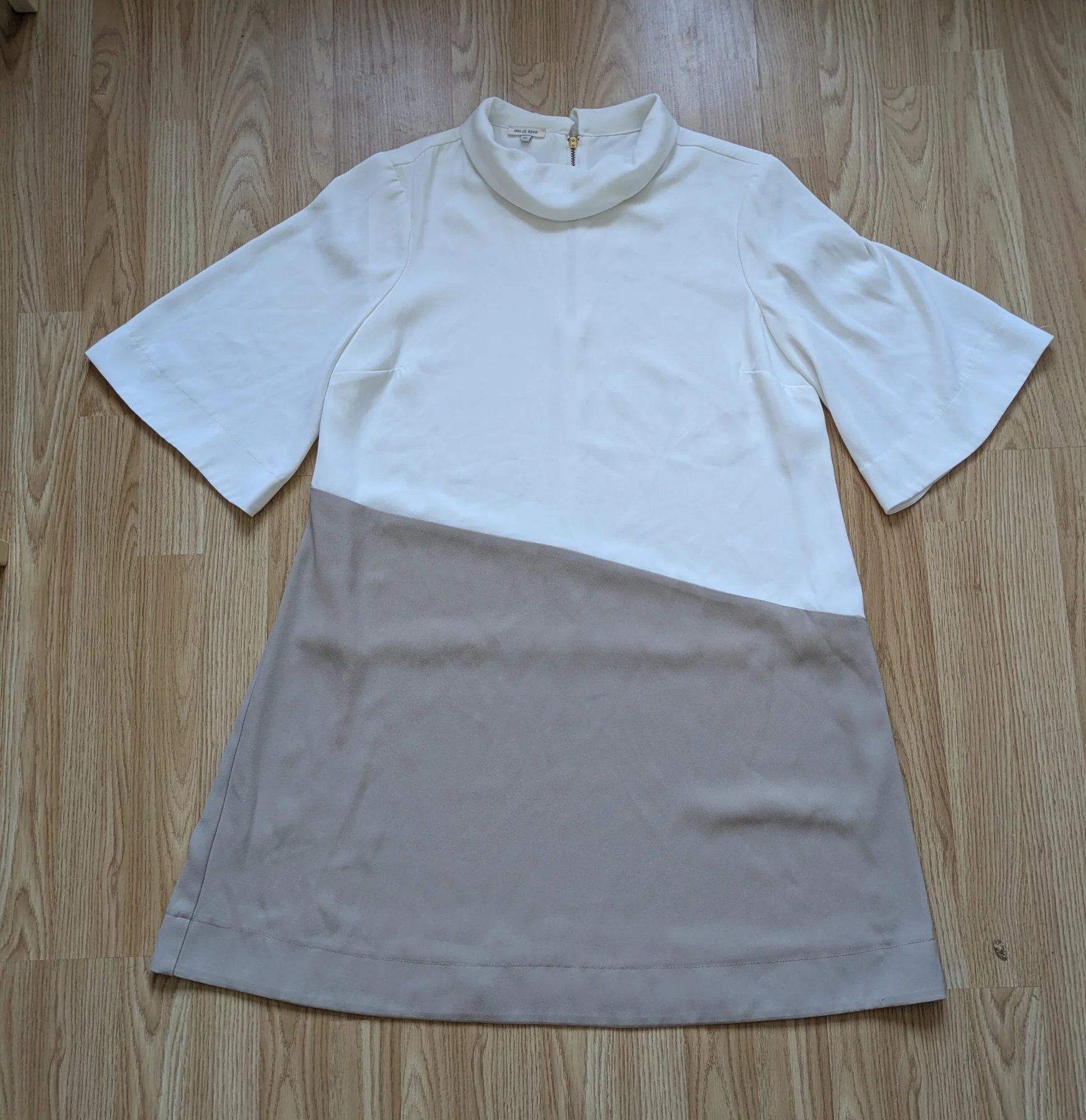 River Island Size 14 Cream & Taupe Colour Block Shift Dress