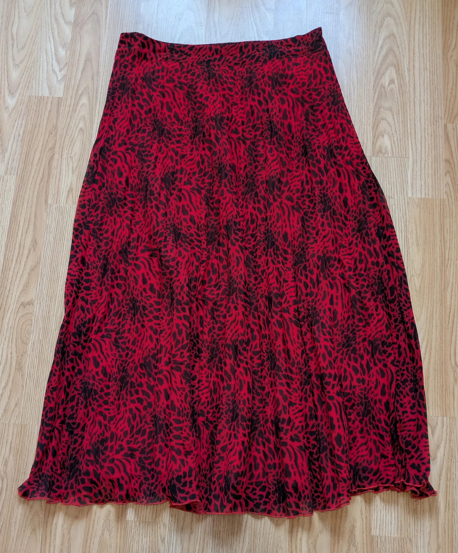Warehouse Red & Black Animal Print Midi Skirt | Size 12